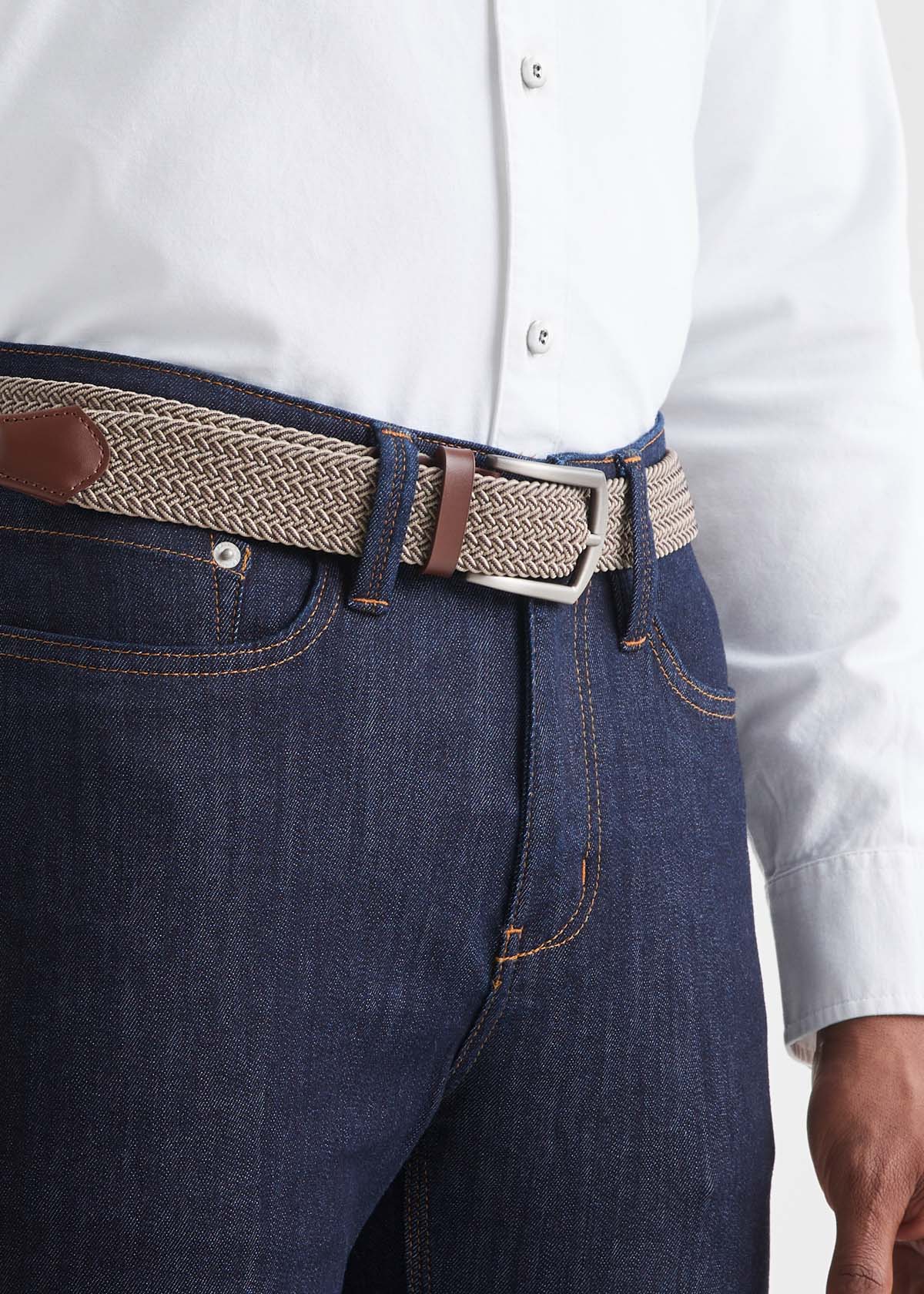 Men's Beige/Brown Performance Stretch Belt Front