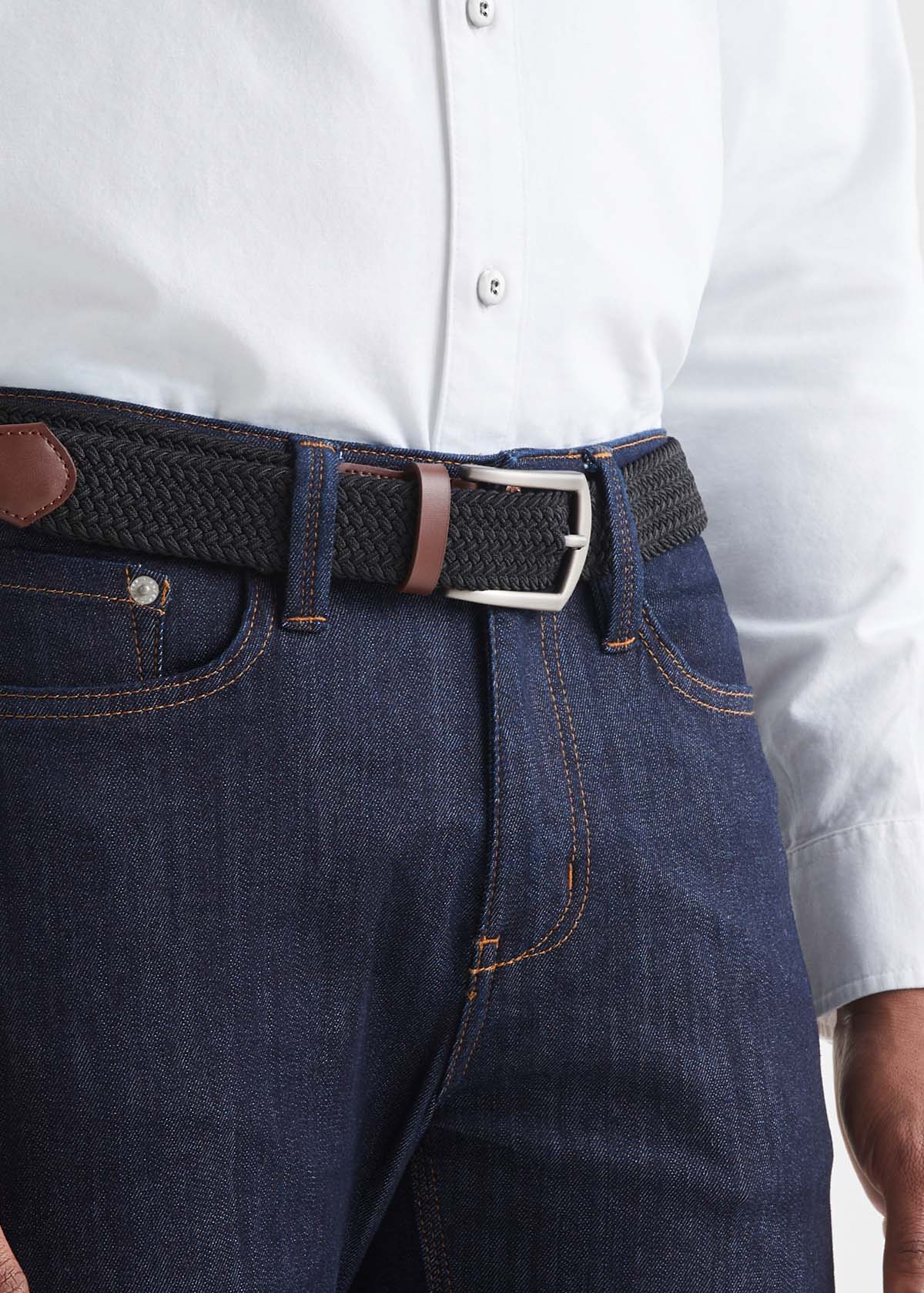 mens black/brown performance stretch belt front