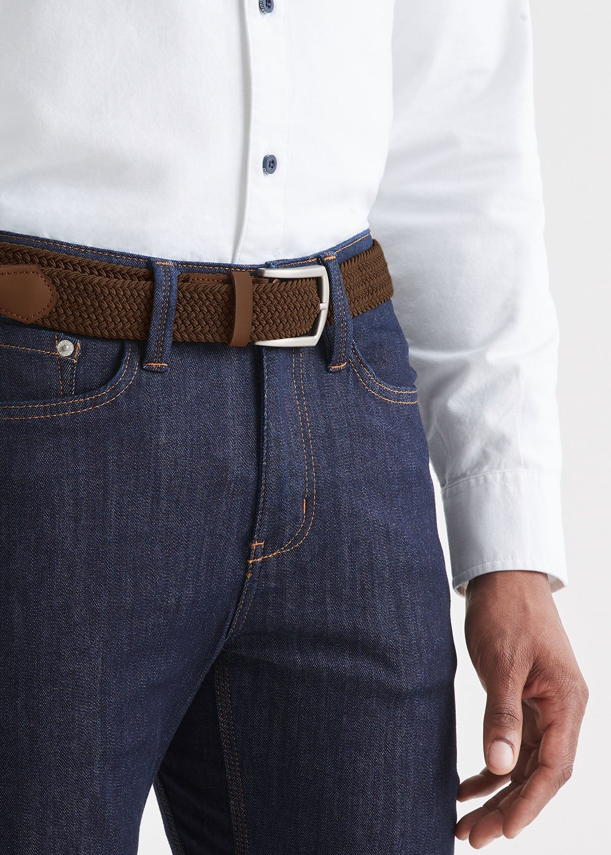 mens golden brown performance stretch belt side