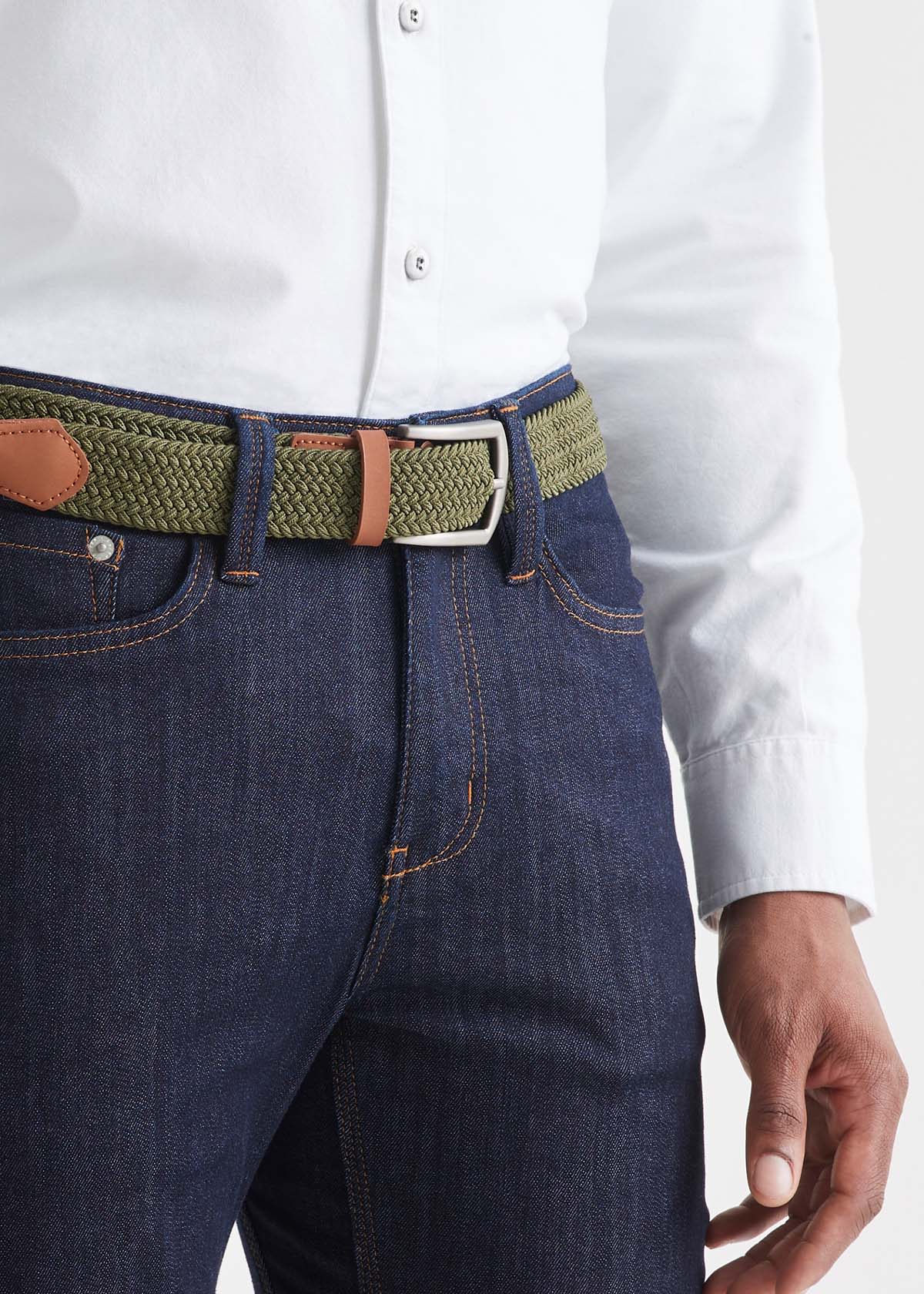 Men's Olive/Brown Performance Stretch Belt Front