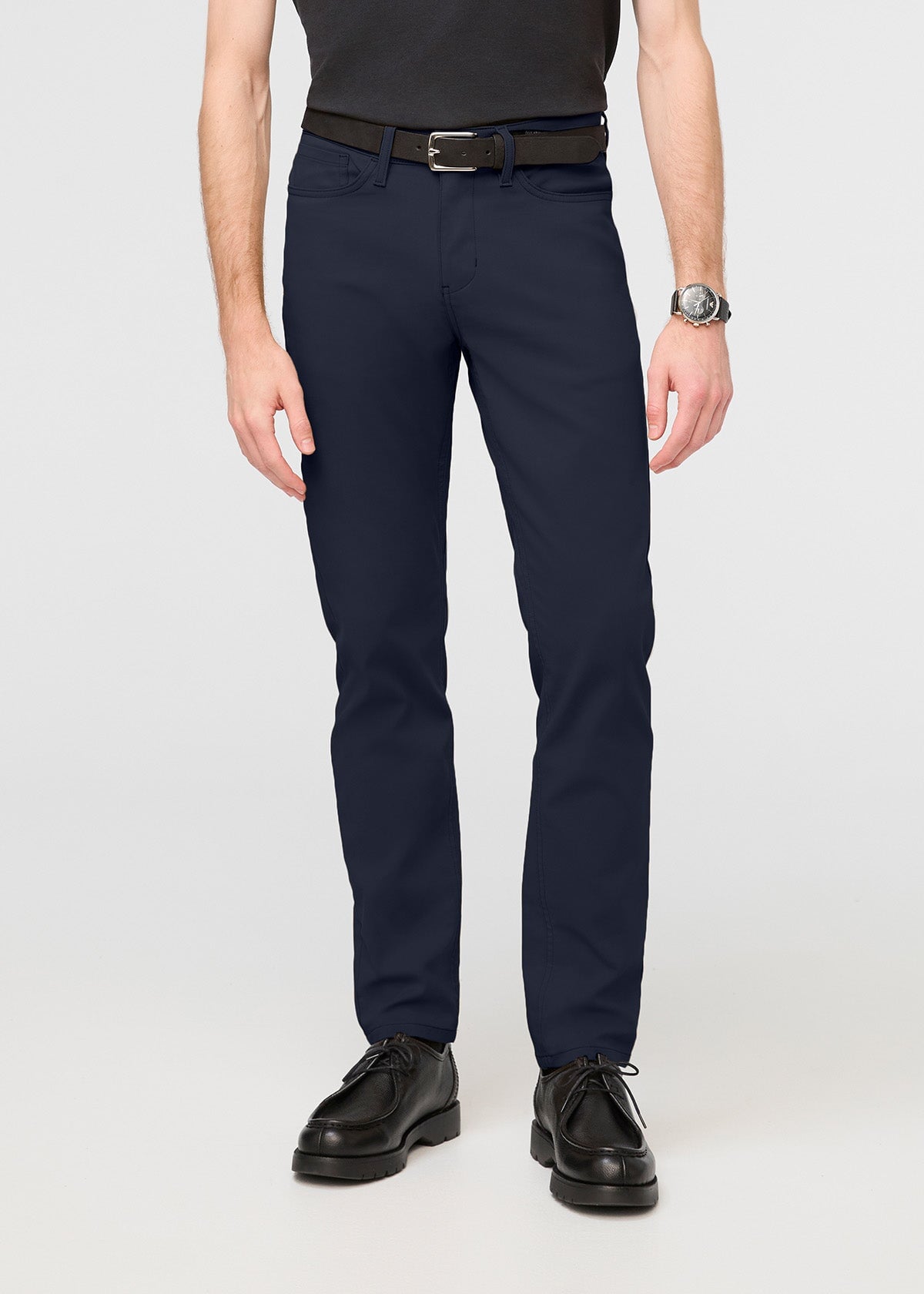 mens navy slim fit stretch pant front