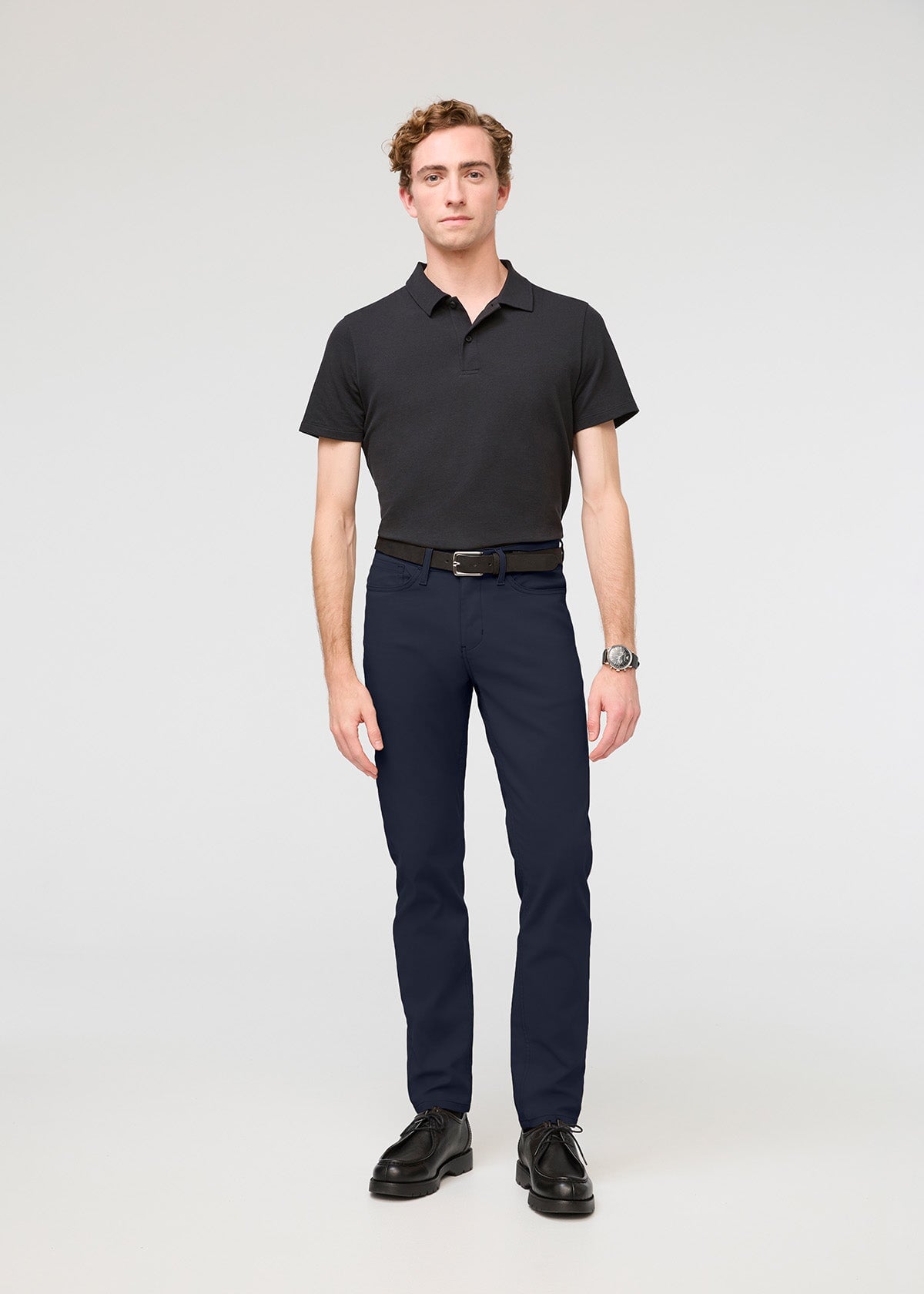 mens navy slim fit stretch pant full body