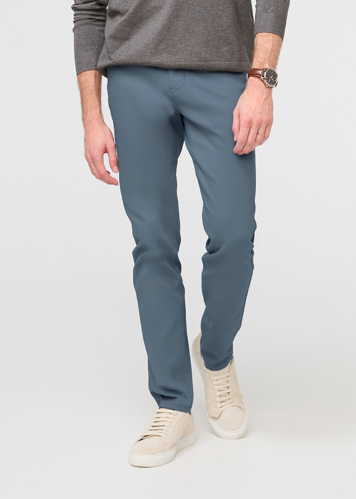 mens light blue slim fit stretch pant front