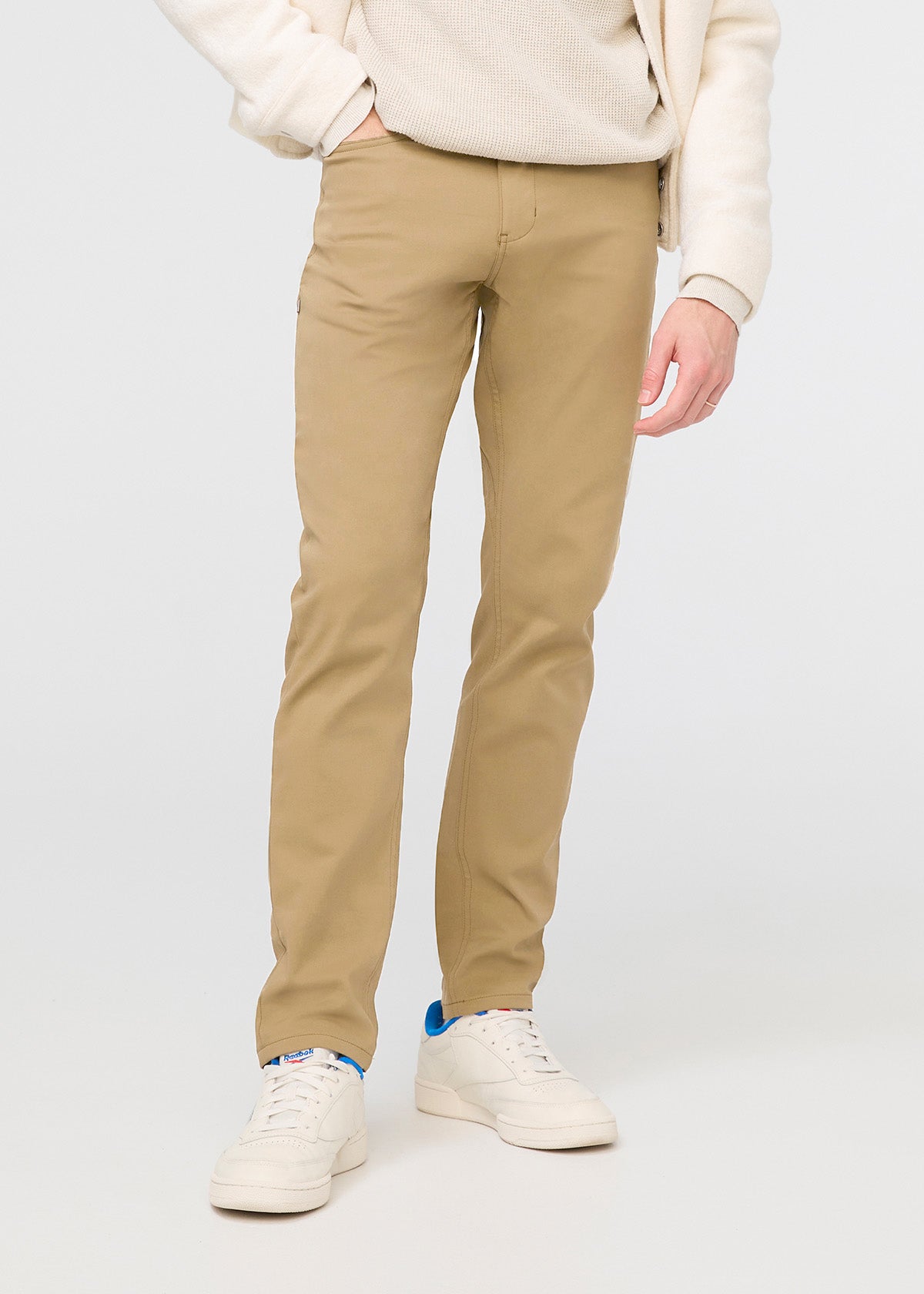 mens khaki slim fit stretch pant front