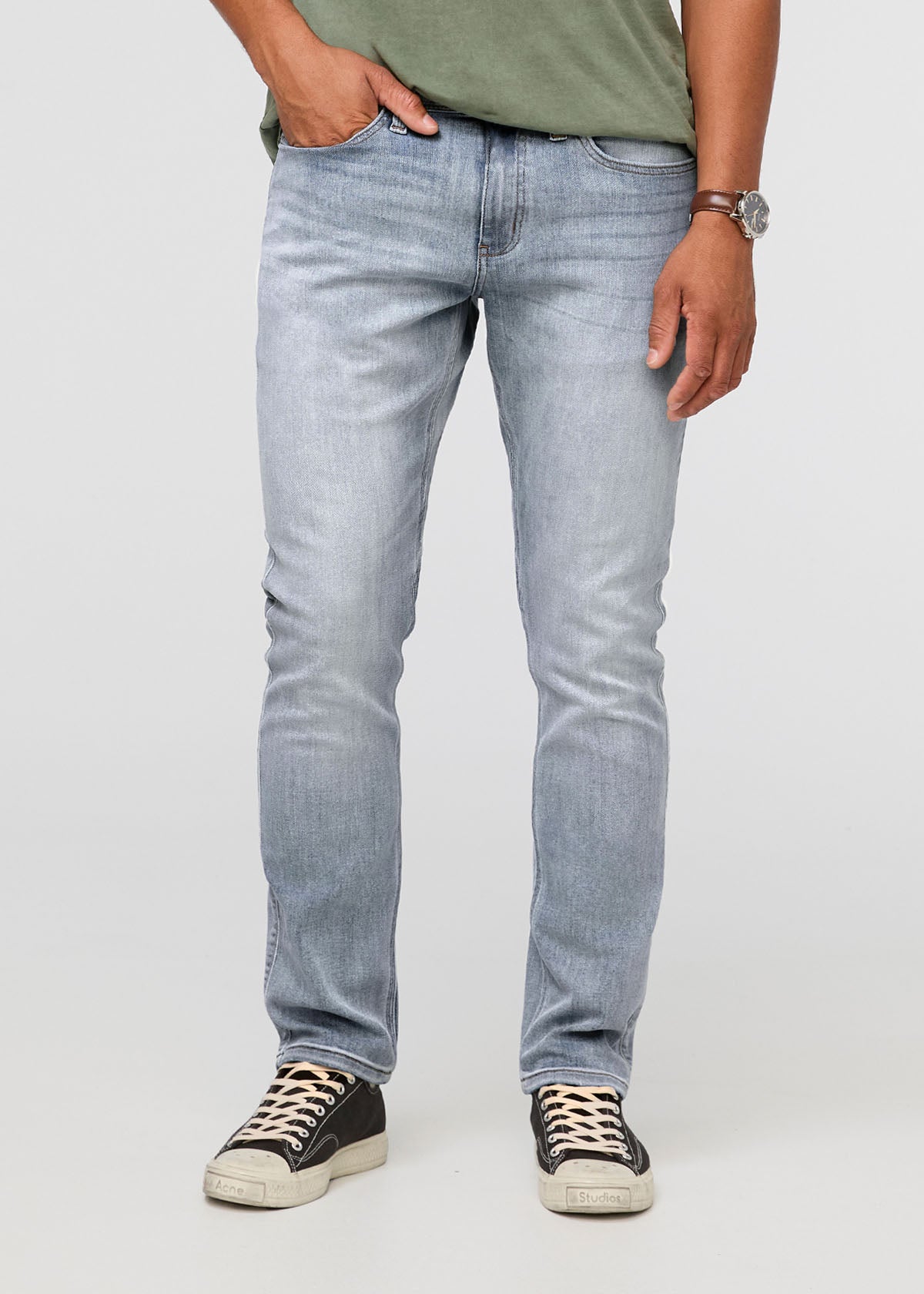 mens faded blue relaxed fit stretch jeans front