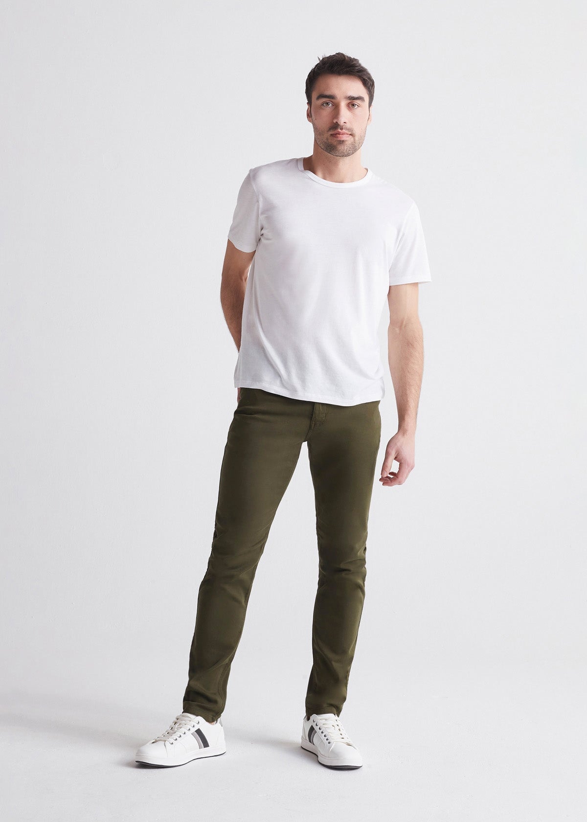 mens army green slim fit dress sweatpant full body