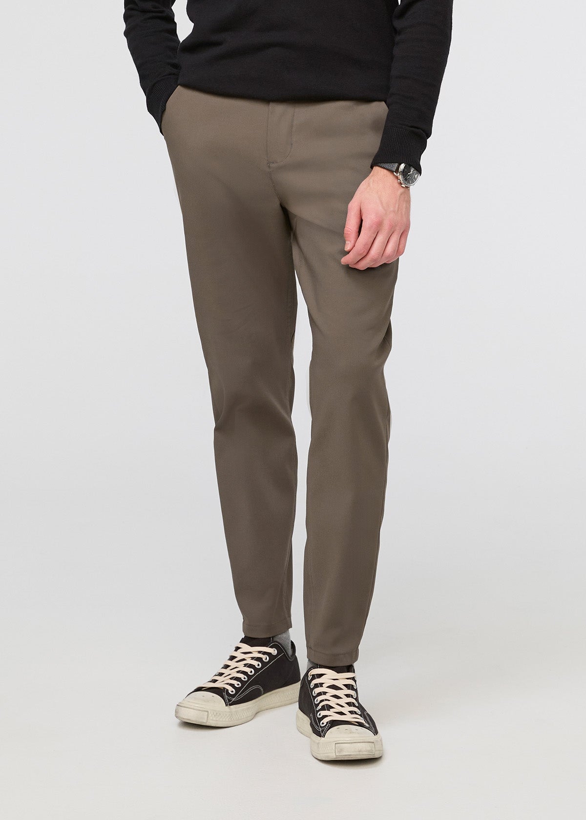 mens grey-green stretch flex pant front