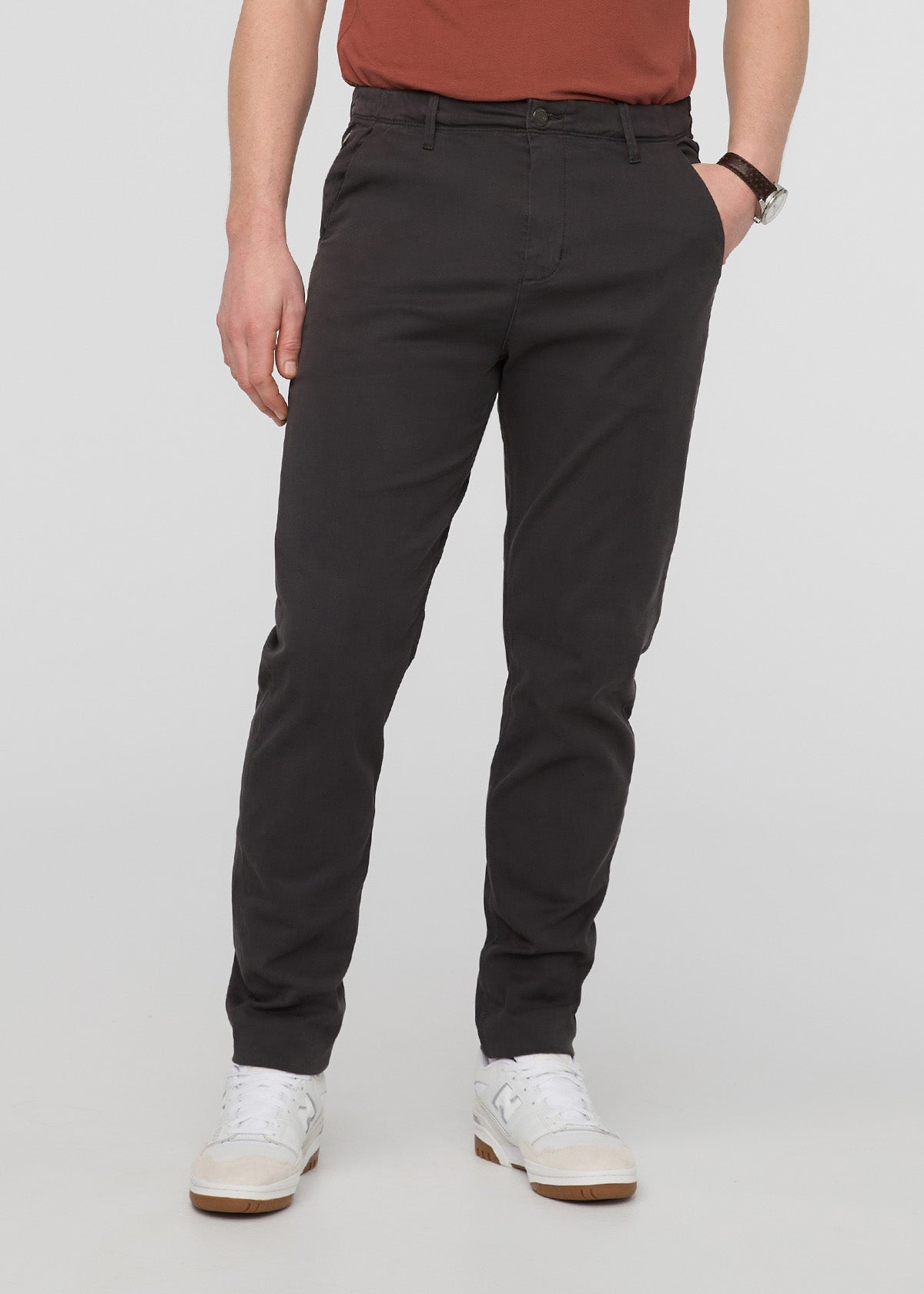 mens stretch dark grey chino pants front