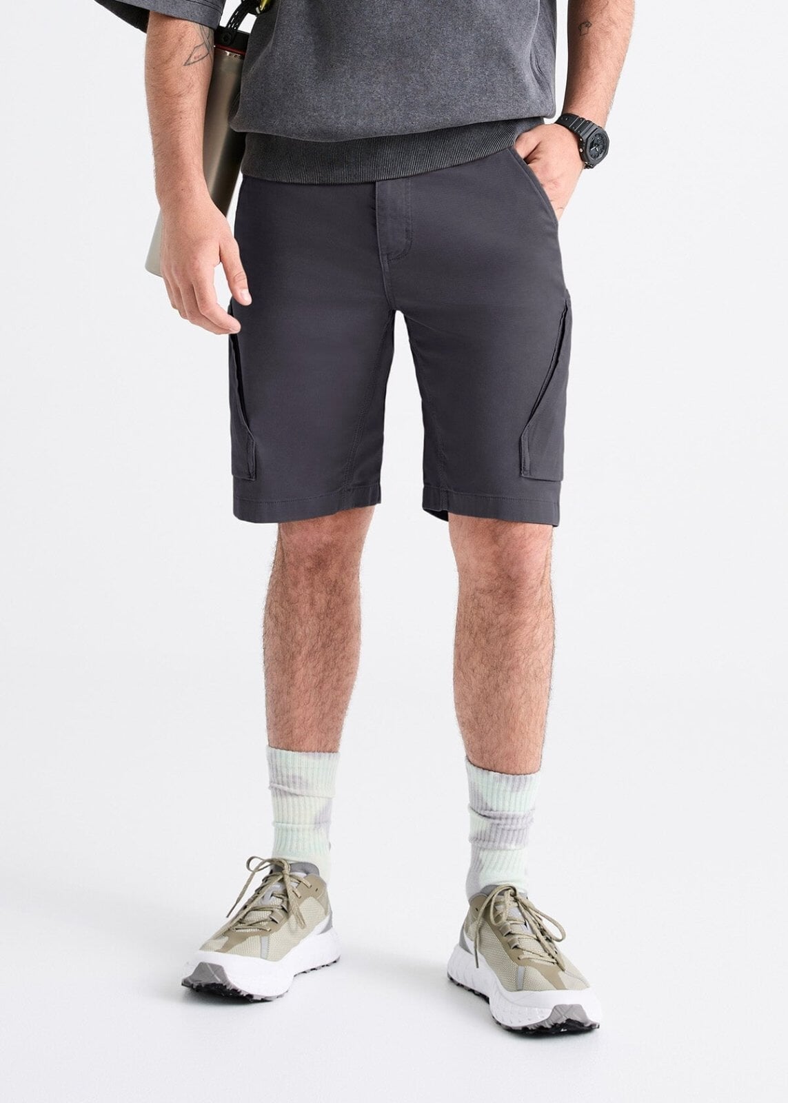 mens dark grey athletic adventure short front