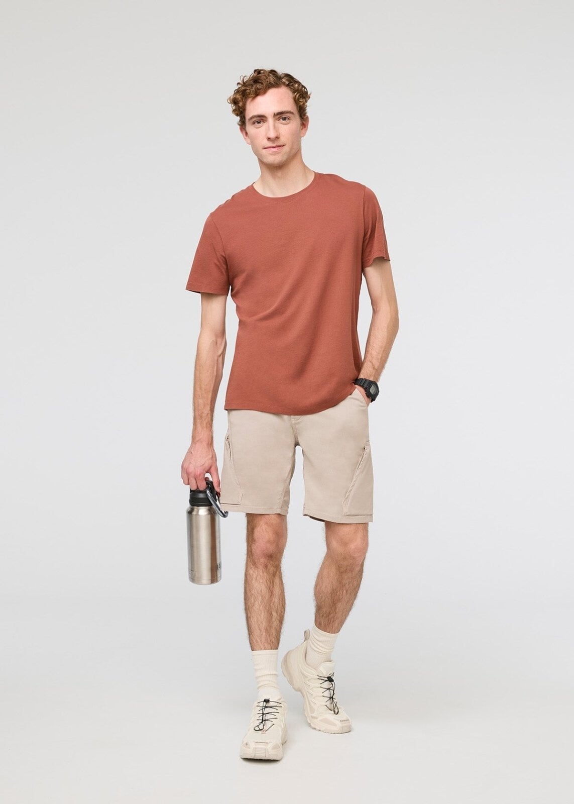 mens beige athletic adventure short full body