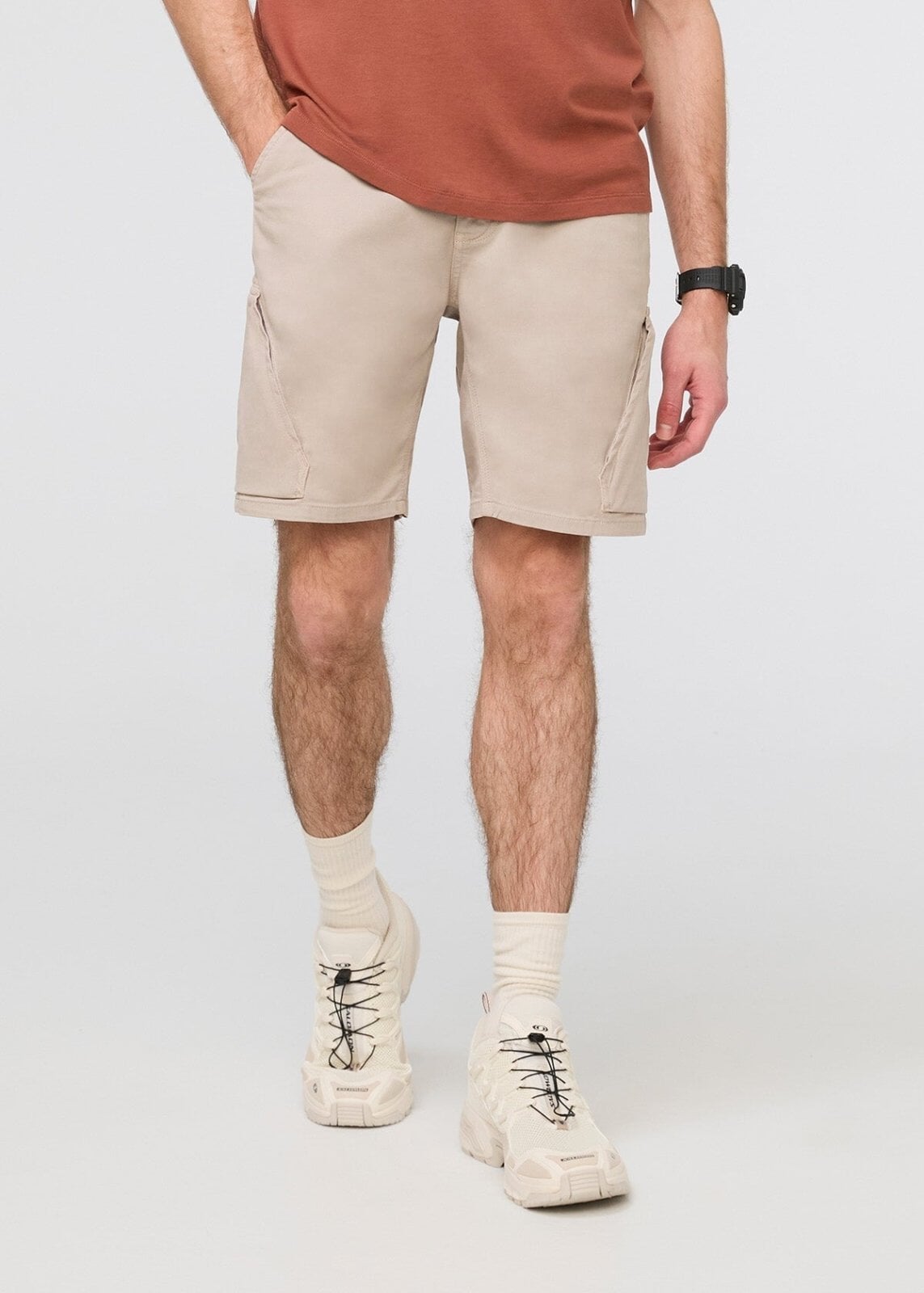 mens beige athletic adventure short front