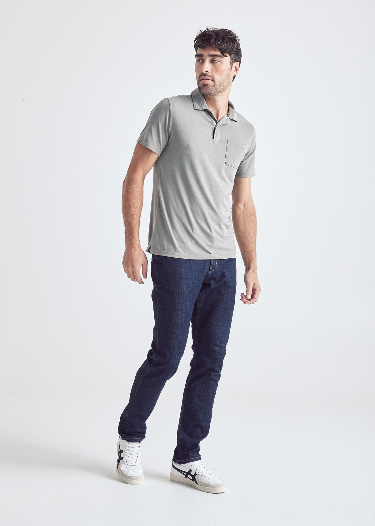 mens grey soft lightweight polo full body