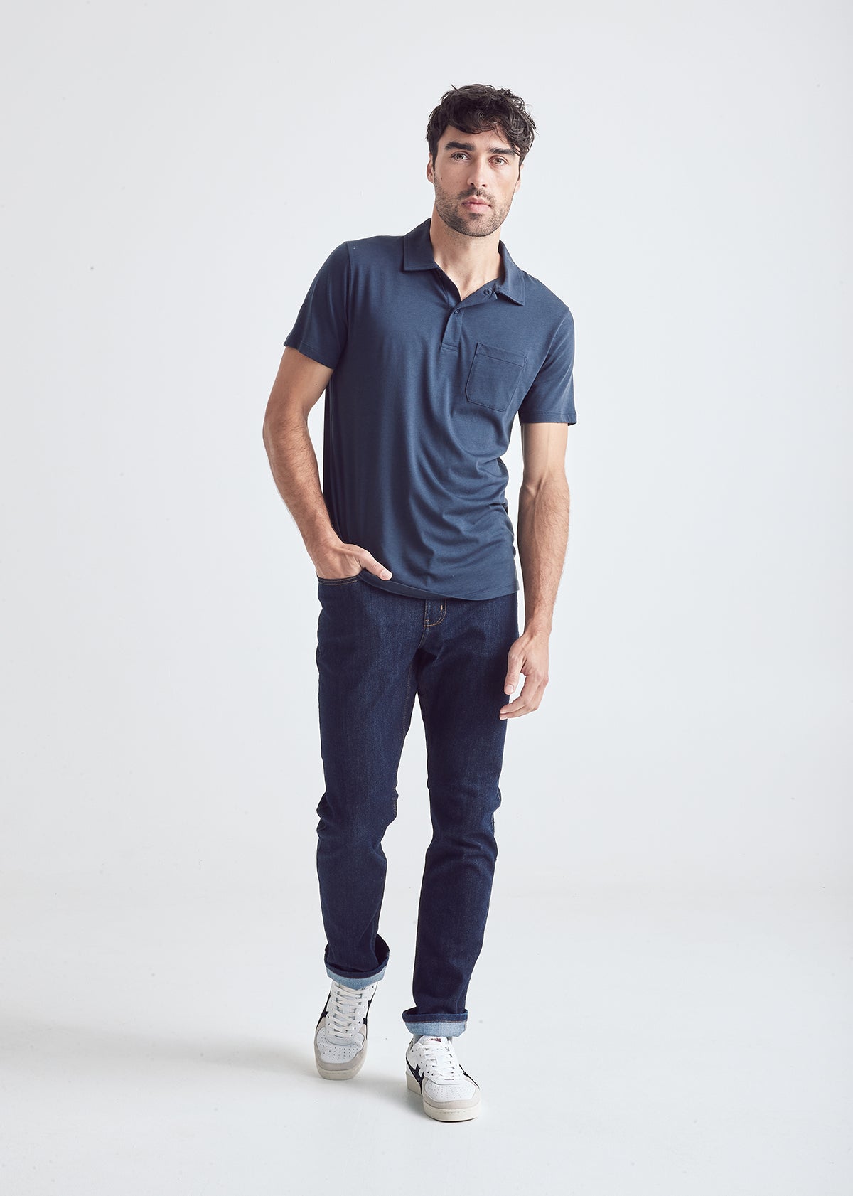 mens navy soft lightweight polo full body