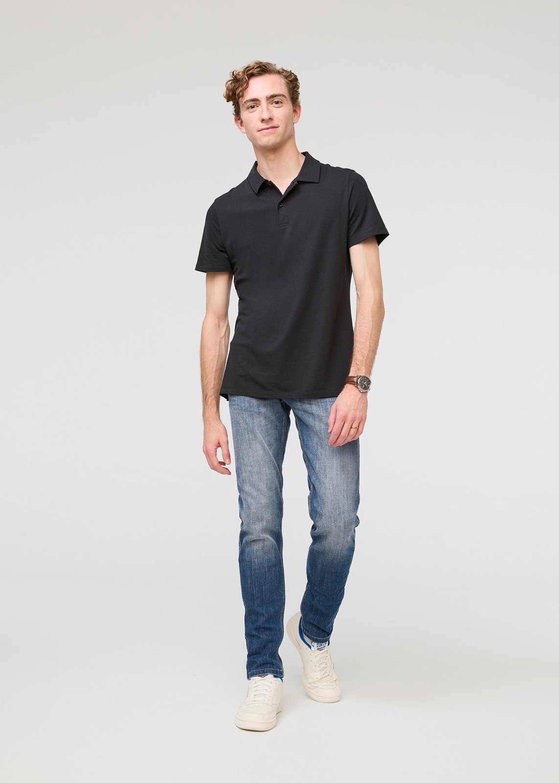 mens breathable black polo full body