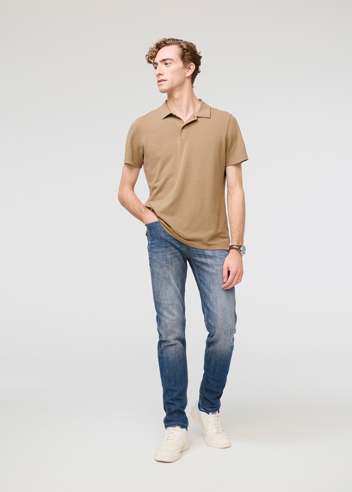 mens breathable beige polo full body