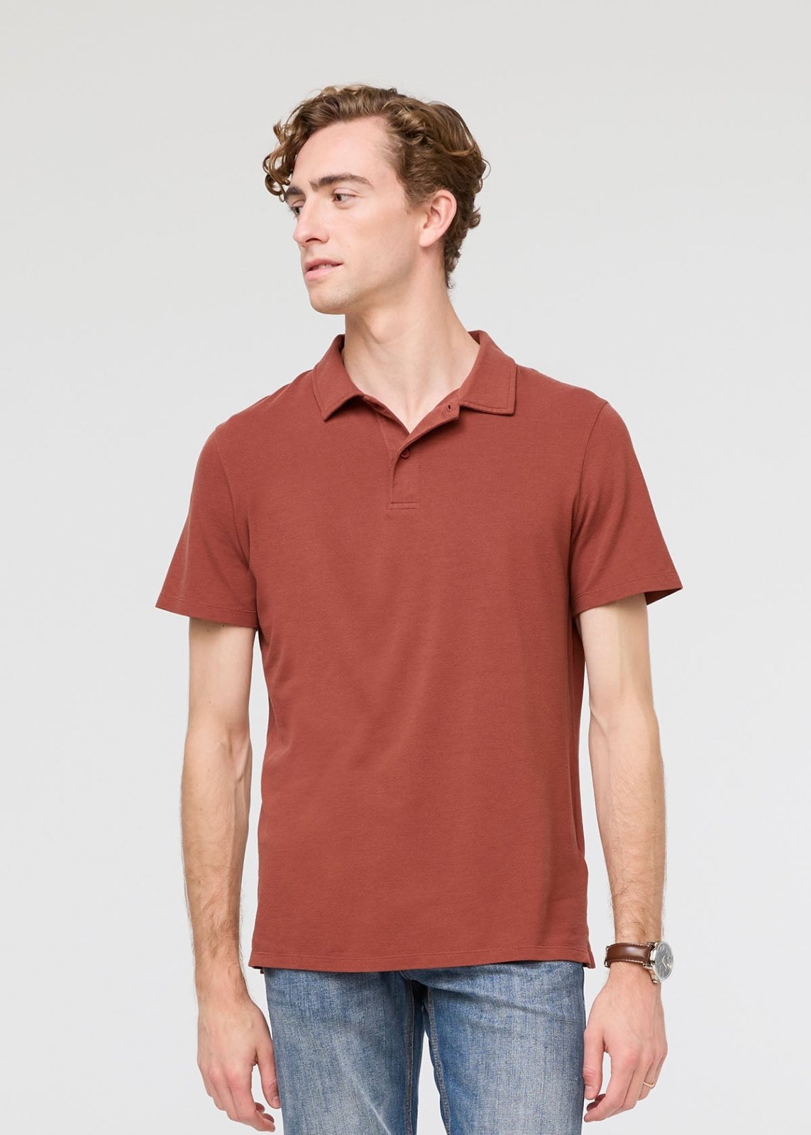 mens breathable red polo front