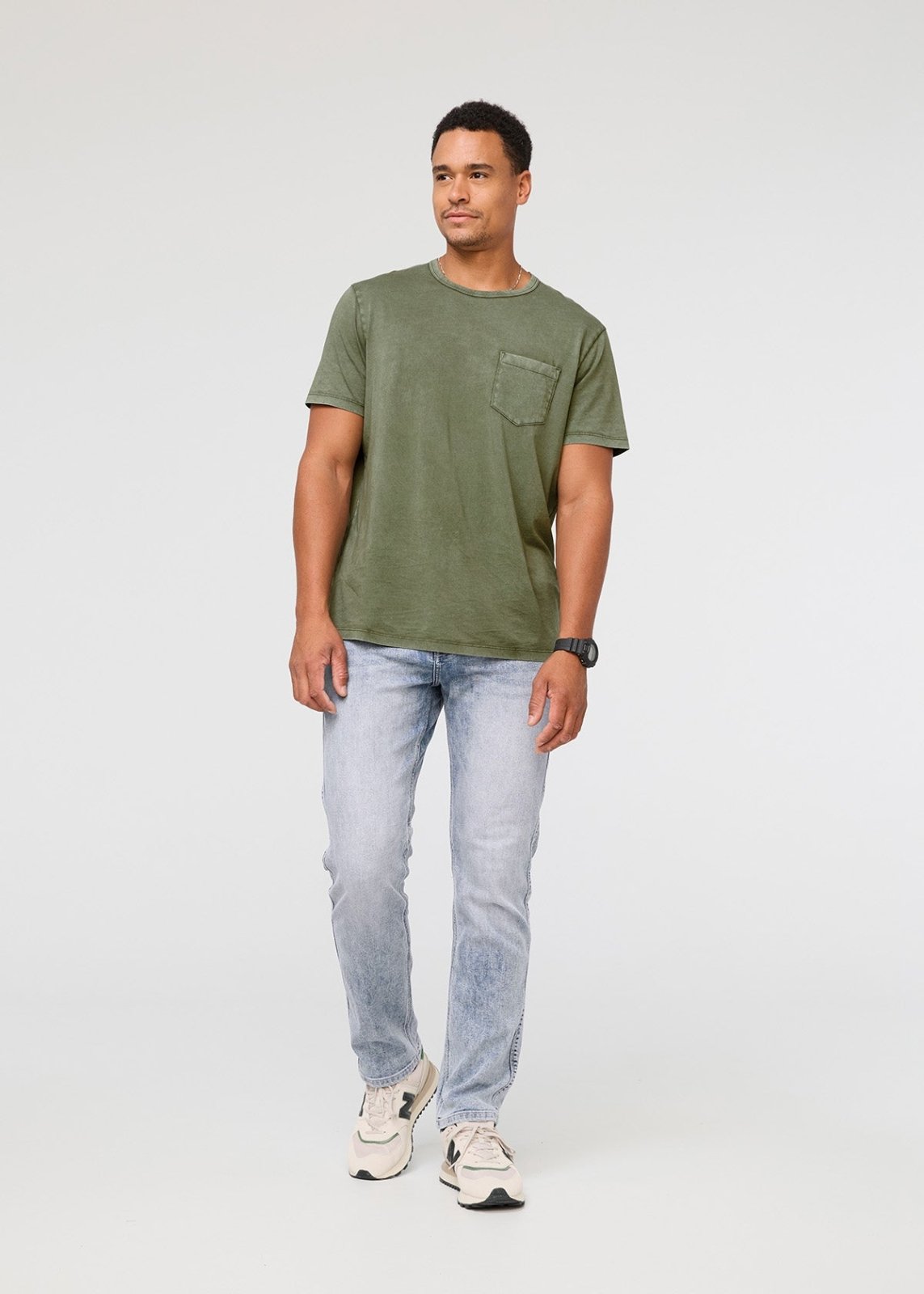 mens pima cotton vintage style green t-shirt full body