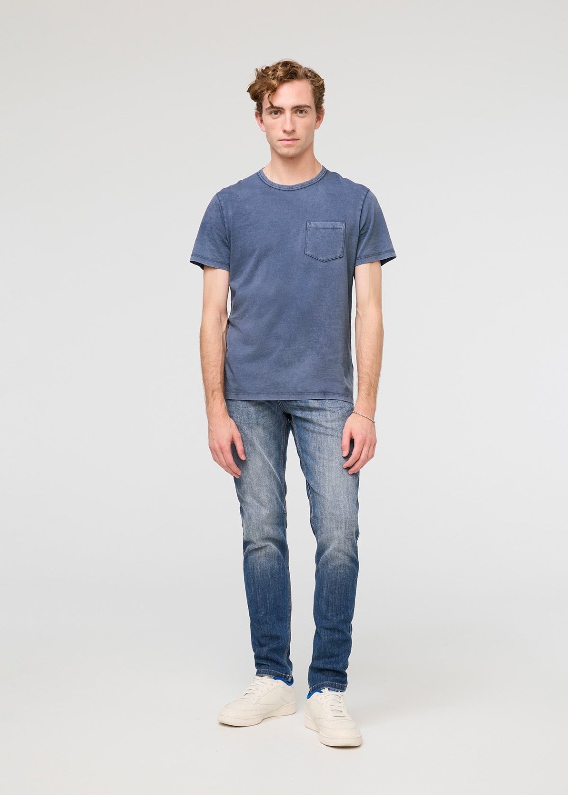 mens pima cotton vintage style blue t-shirt full body
