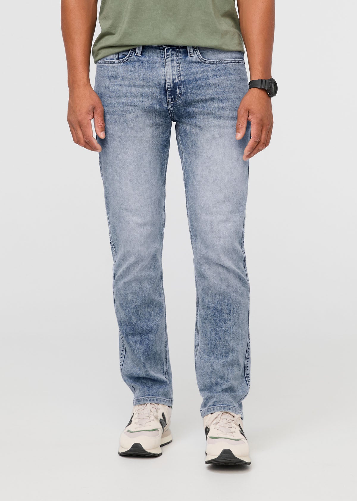 mens faded blue athletic straight fit stretch jeans front