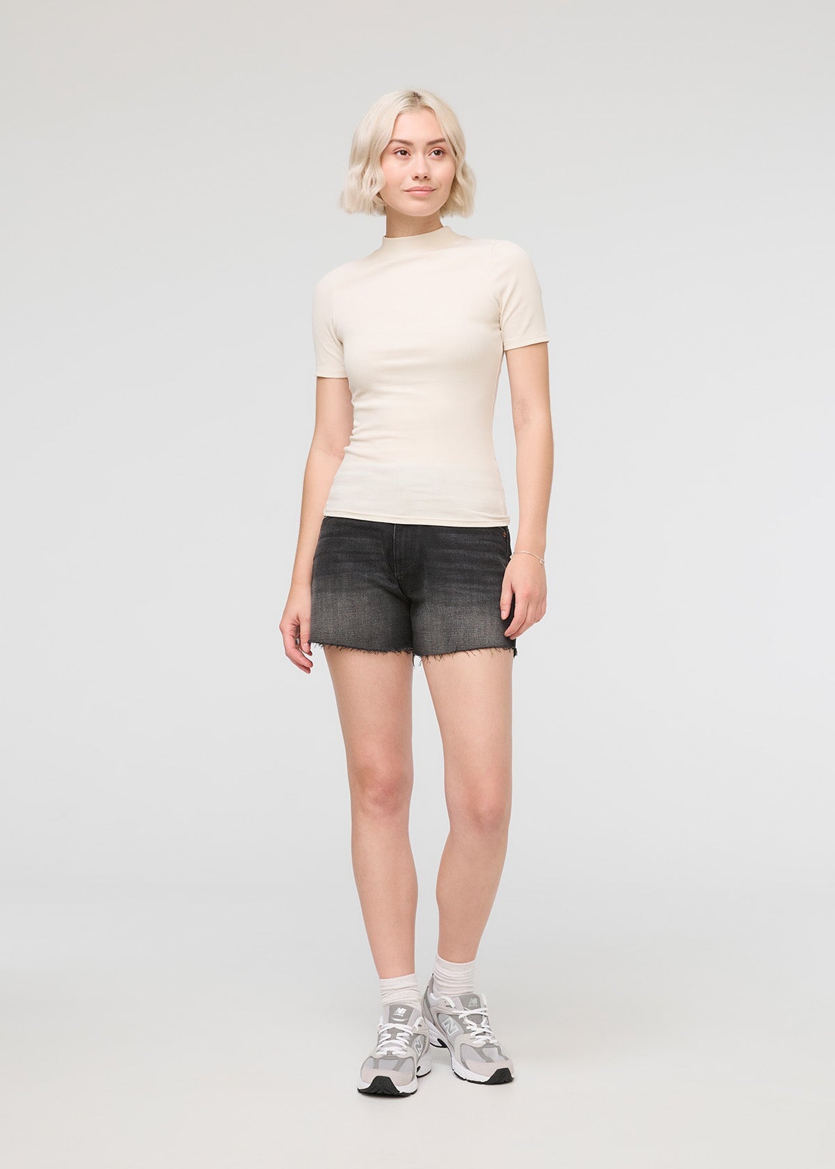 womens off-white pima cotton mock neck t-shirt full body